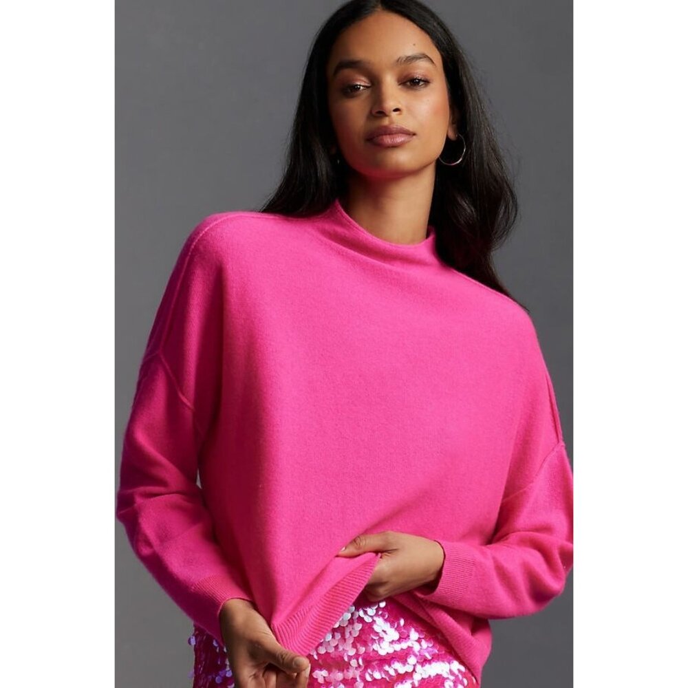 NWT Anthropologie Pilcro Alani in Pink Cashmere Cropped Mock-Neck Sweater L